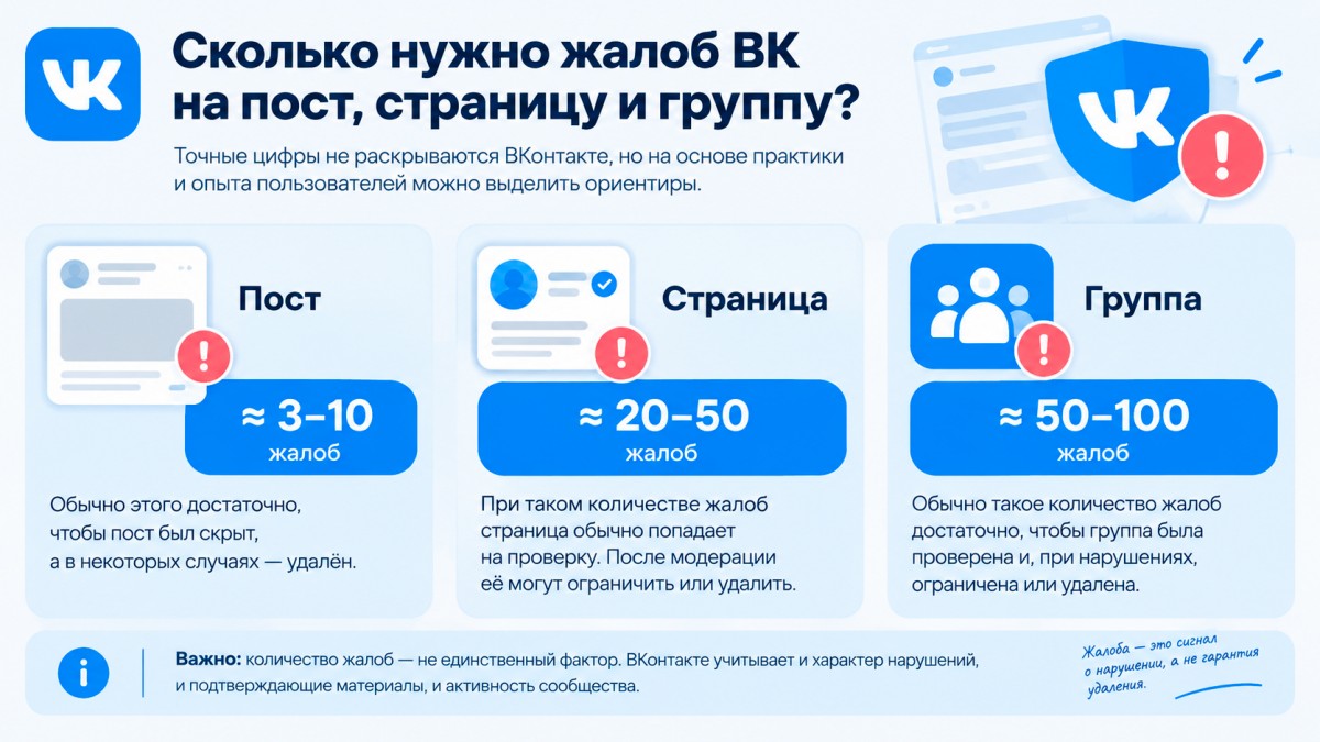 Сколько нужно жалоб ВК на пост, страницу или в группу