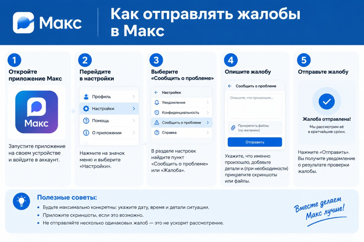 Как отправлять жалобы в Макс на аккаунт / канал